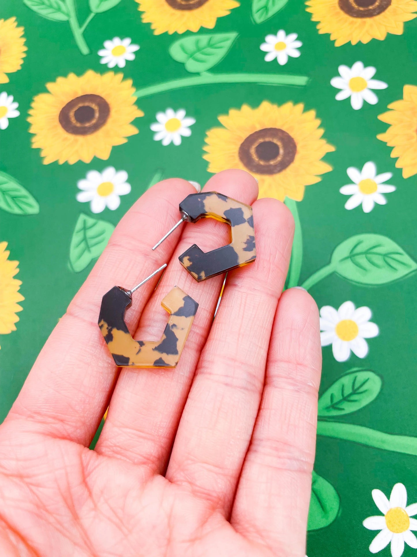 Tortoise Shell Acrylic Polygon Hoops from Sapphire Frills