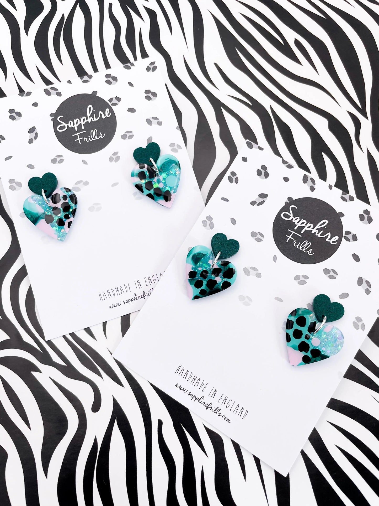 Under The Sea Croc Print Glitter Resin Heart Dangle Earrings from Sapphire Frills
