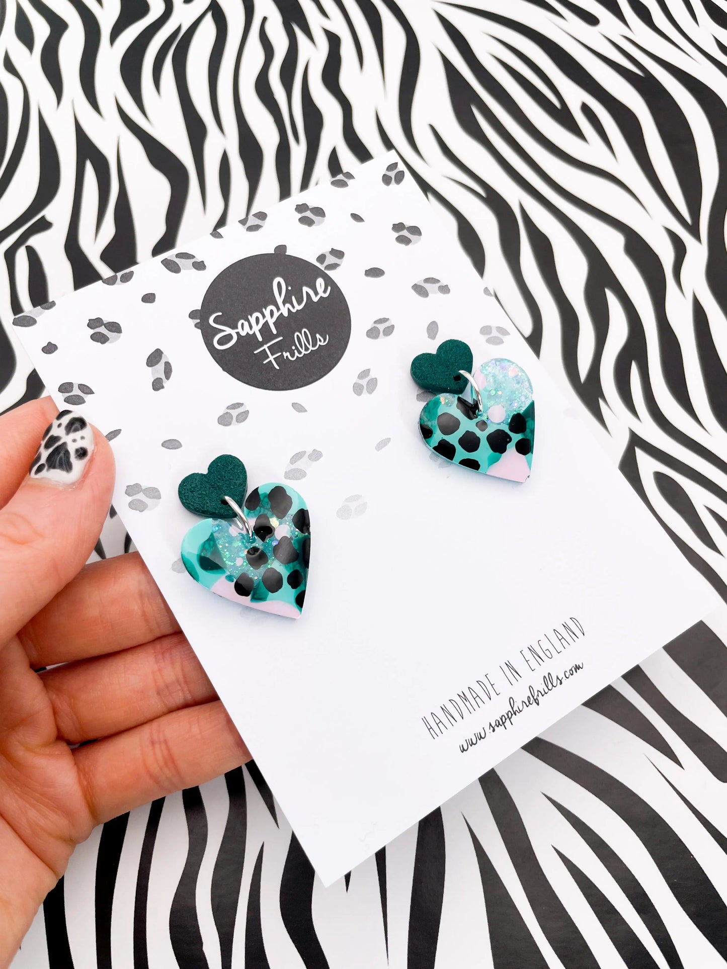 Under The Sea Croc Print Glitter Resin Heart Dangle Earrings from Sapphire Frills
