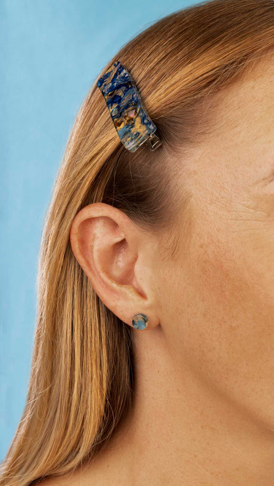 Ocean Blue Marble Ink Rectangle Wave Acrylic Hair Clip
