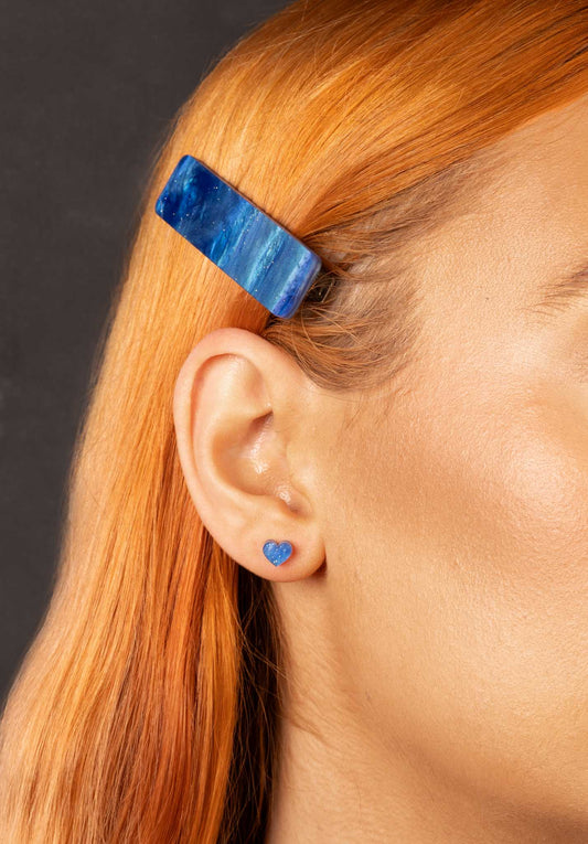 Deep Blue Glitter Marble Rectangle Acrylic Hair Clip
