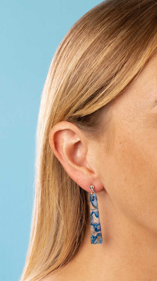 Large Ocean Ink Trapeze Dangle Earrings or Necklace – Hypoallergenic Stainless Steel