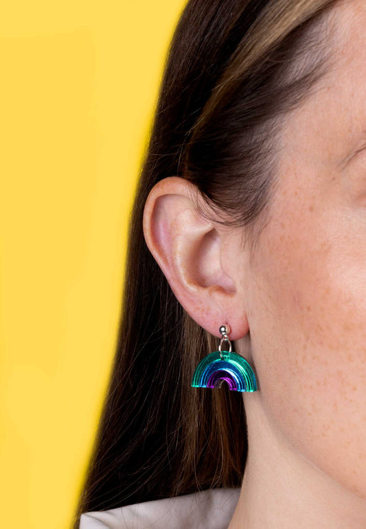 Medium Mismatch Mirror Rainbow Dangle Earrings or Necklace – Hypoallergenic Stainless Steel