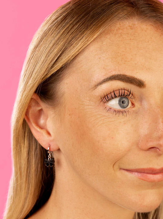 Mini Black Gloss Acrylic Bow Dangle Earrings or Necklace – Hypoallergenic Stainless Steel