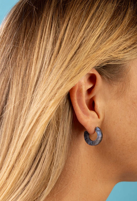 Medium Night Sky Marble Glitter Acrylic Circle Hoops – Hypoallergenic Stainless Steel