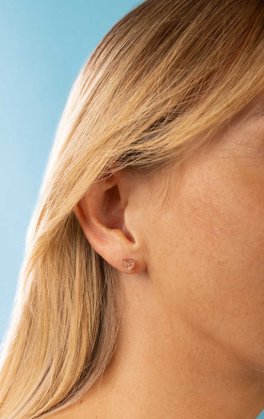 Micro Rose Gold Glitter Heart Acrylic Stud Earrings – Hypoallergenic Stainless Steel