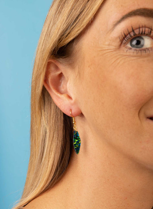 Small Blue and Green Iridescent Bubble Wing Dangle Earrings or Necklace – Hypoallergenic Stainless Steel