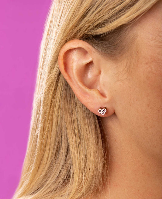Micro Pink Leopard Print Wooden Heart Stud Earrings – Hypoallergenic Stainless Steel