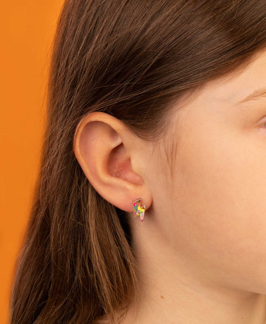 Mini Rainbow Confetti Acrylic Lightning Bolt Stud Earrings – Hypoallergenic Stainless Steel