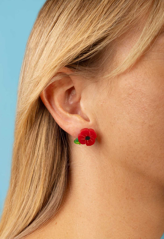 Small Red Poppy Stud Earrings – Hypoallergenic Stainless Steel