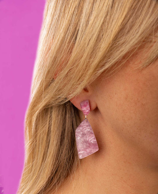 Pink/Purple Galaxy Glitter Marble Stone Dangle Earrings – Hypoallergenic Stainless Steel
