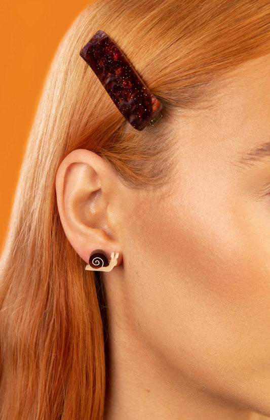 Small Brown Glitter Snail Studs – Hypoallergenic Stainless Steel