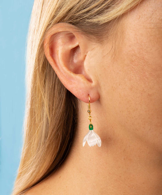 Medium White and Green Glitter Marble Acrylic Snowdrop Dangle Earrings or Necklace – Hypoallergenic Stainless Steel
