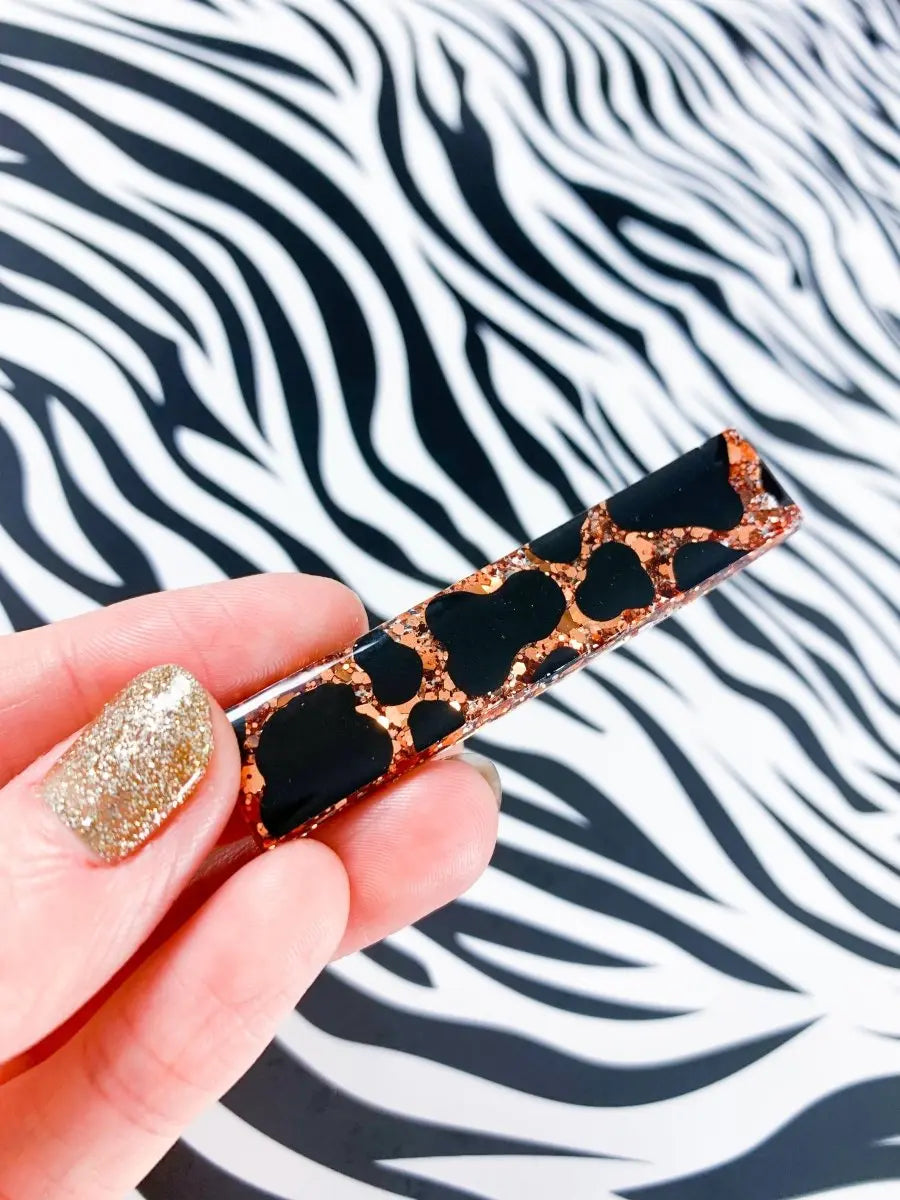 Copper Glitter Cow Print Hair Clips from Sapphire Frills