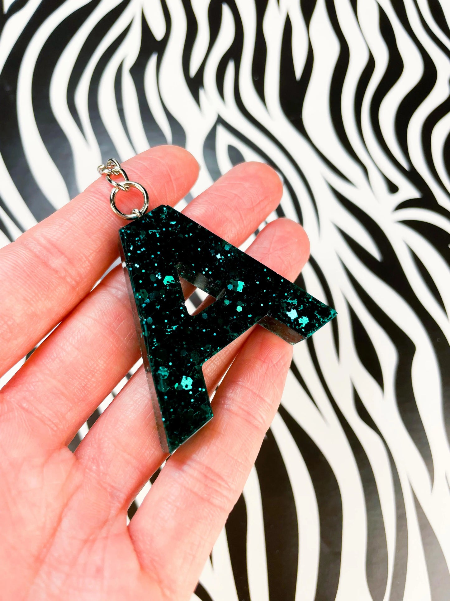Dark Emerald Glitter Initial Keyring from Sapphire Frills