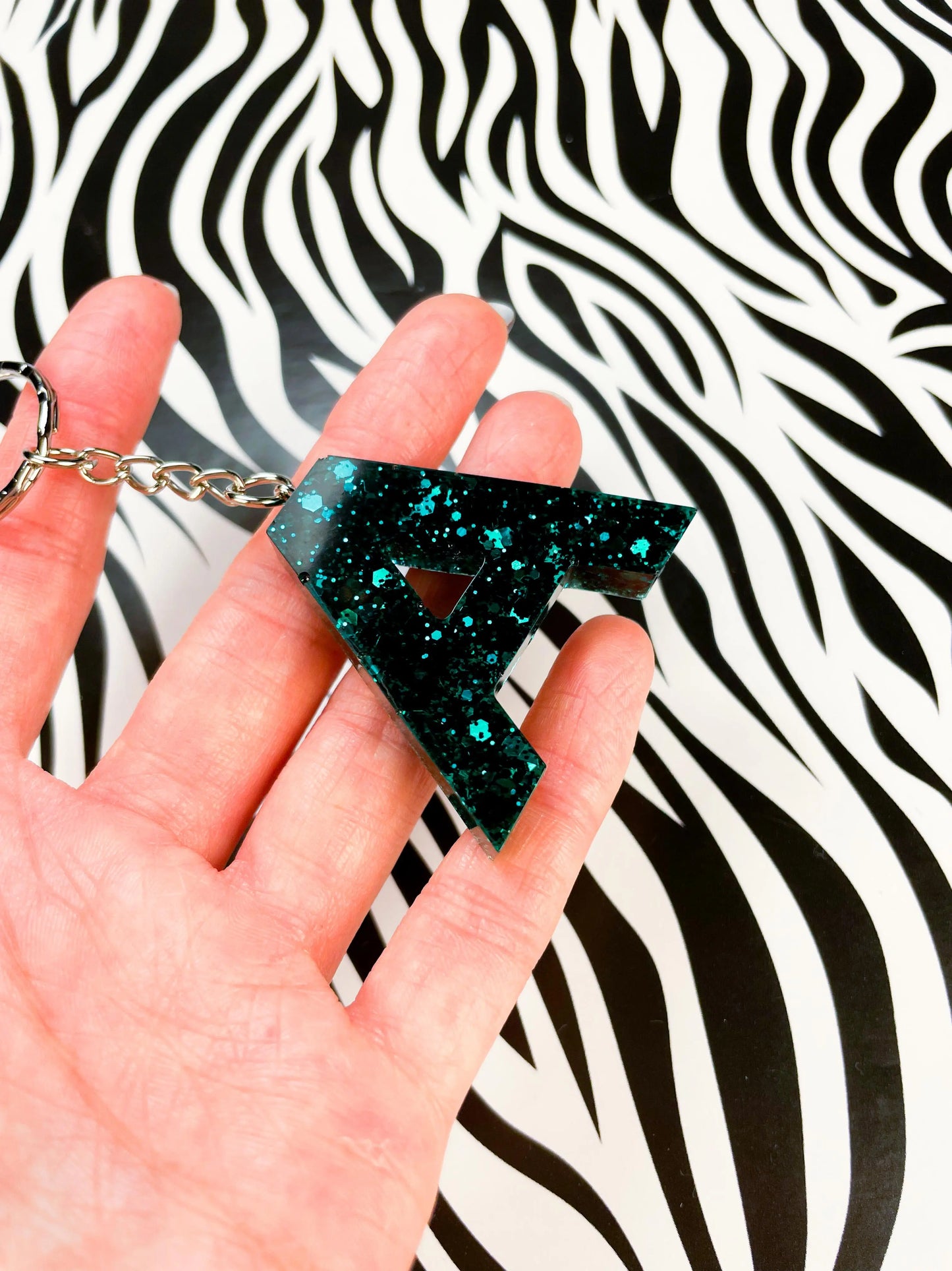 Dark Emerald Glitter Initial Keyring from Sapphire Frills