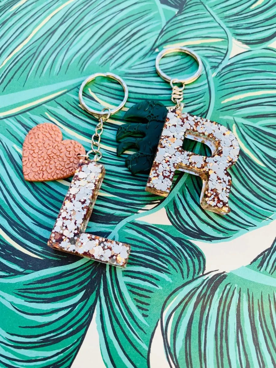 Gold Glitter Initial Keyring Sapphire Frills