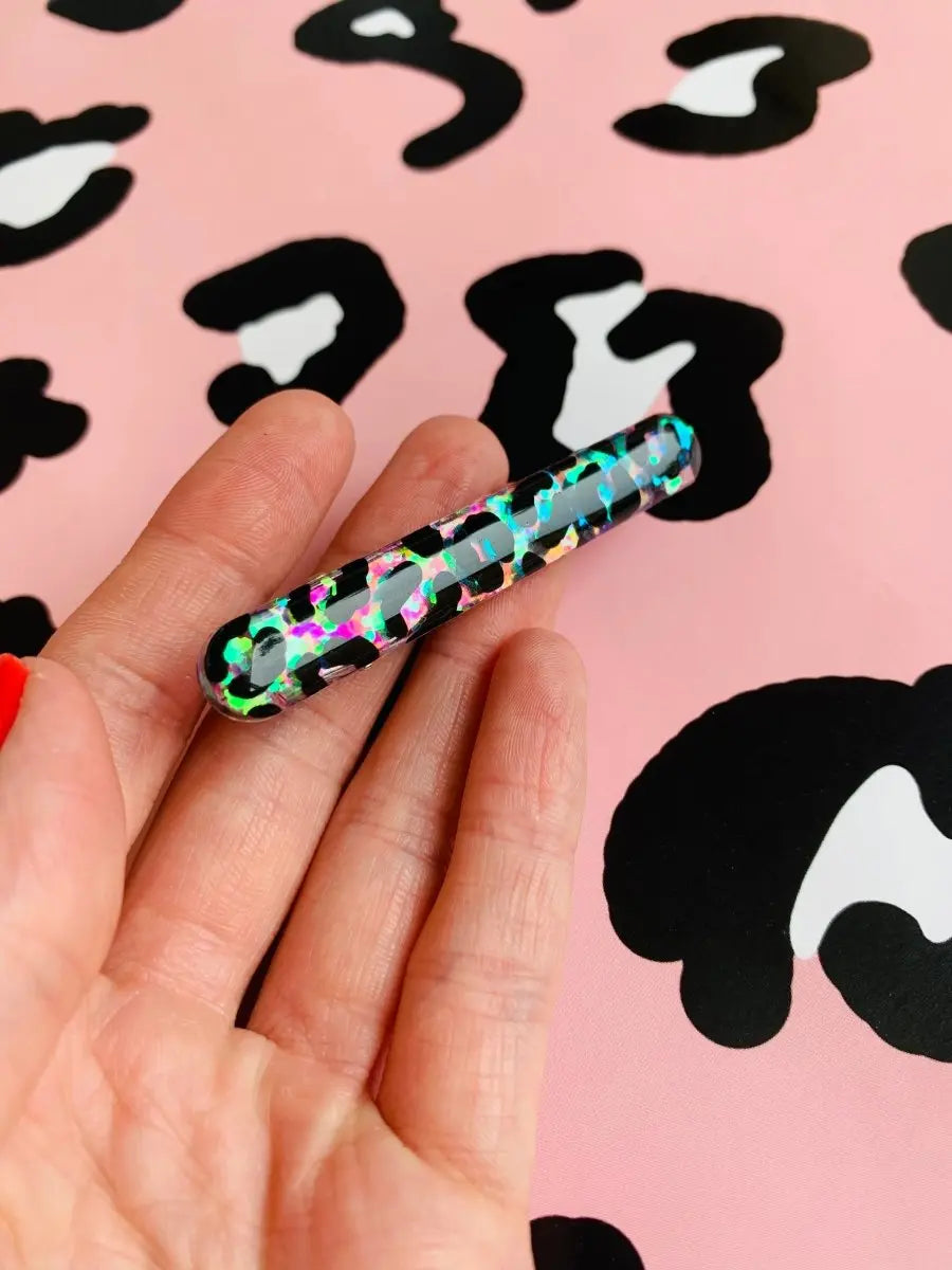 Holographic Green and Lilac Glitter Leopard Print Hair Clips from Sapphire Frills
