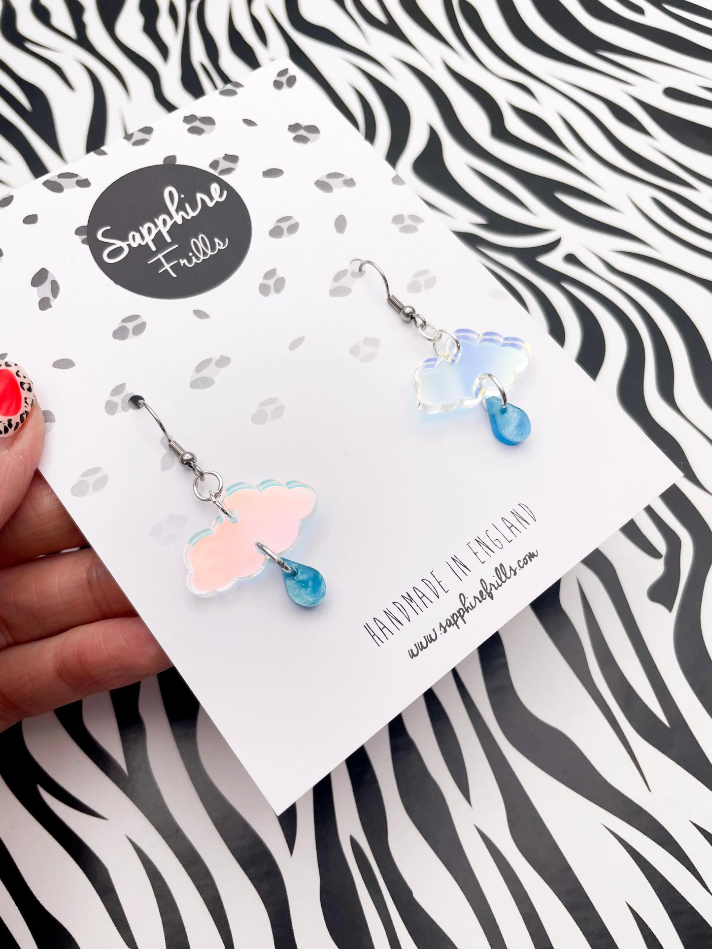 Iridescent Blue and Baby Blue Marble April Showers Small Cloud Dangle Earrings from Sapphire Frills