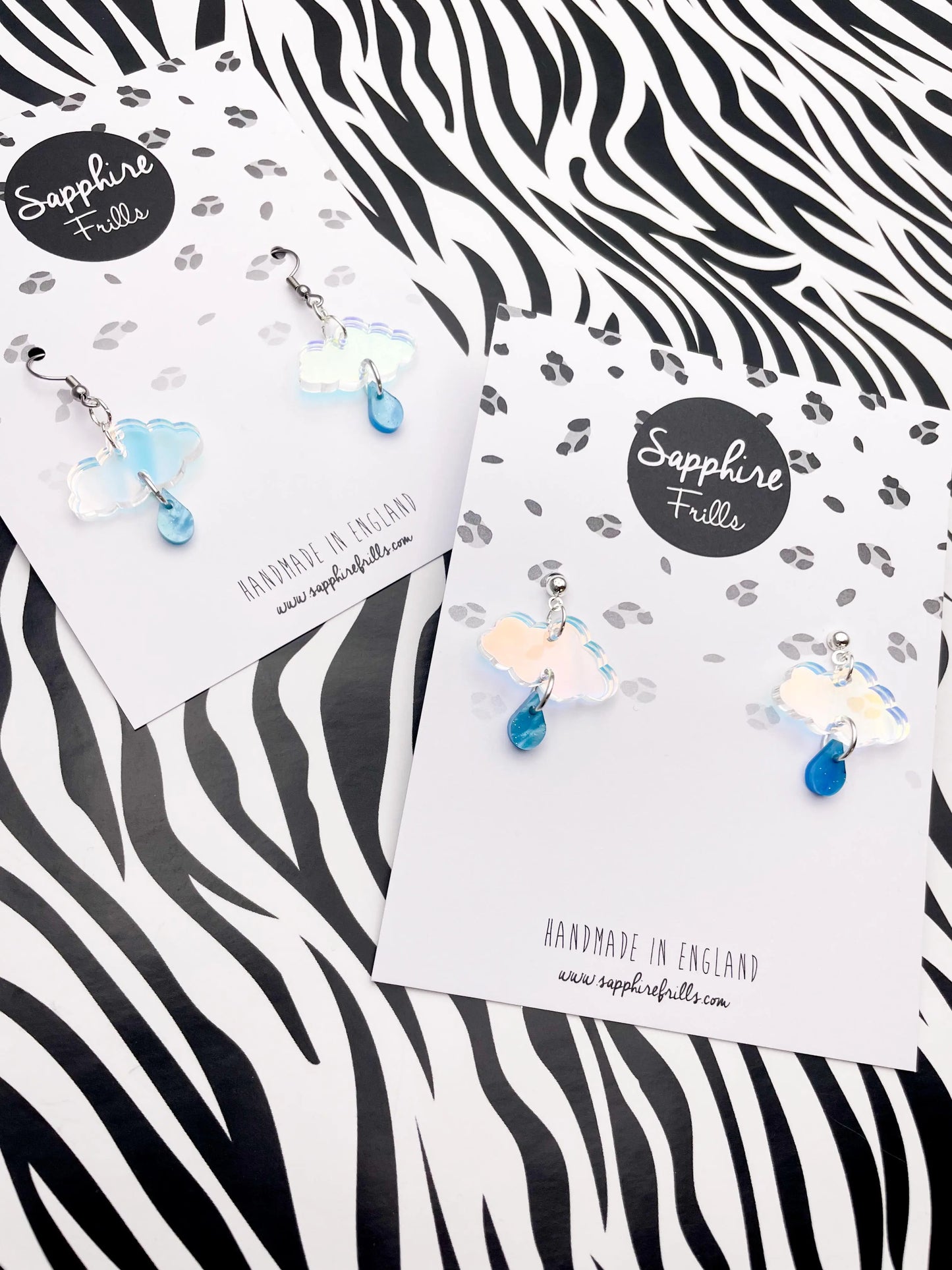 Iridescent Blue and Baby Blue Marble April Showers Small Cloud Dangle Earrings from Sapphire Frills