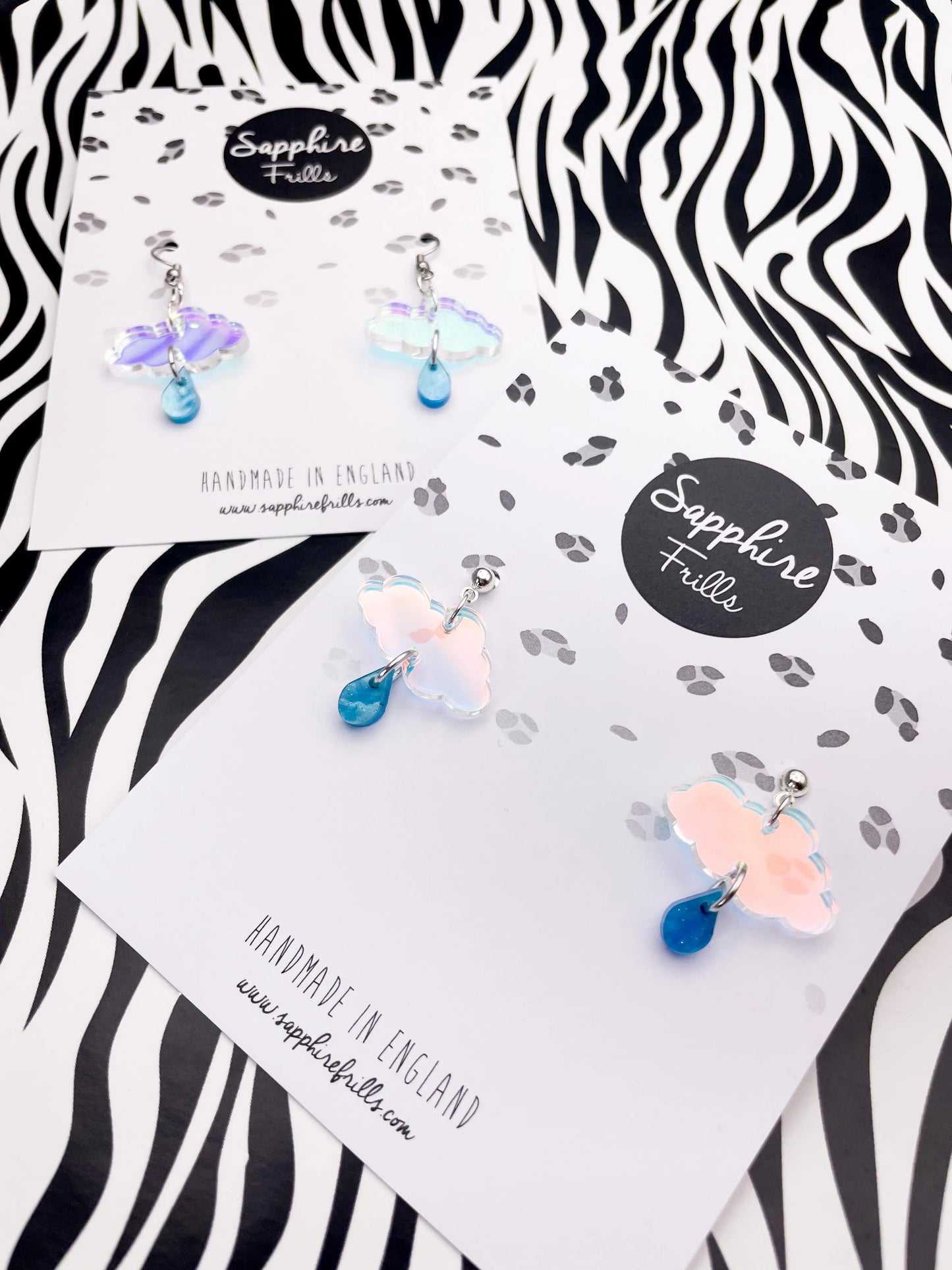 Iridescent Blue and Baby Blue Marble April Showers Small Cloud Dangle Earrings from Sapphire Frills