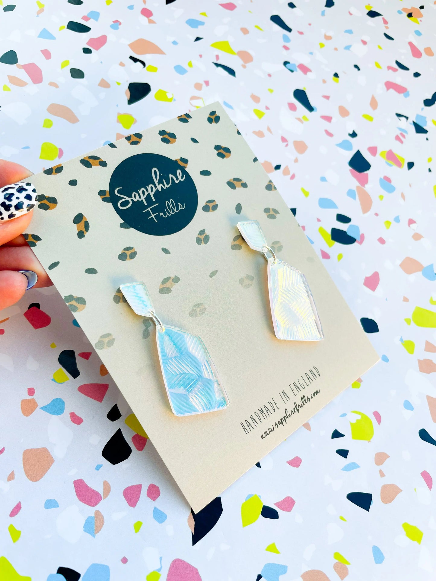 Iridescent Shell Acrylic Stone Dangle Earrings from Sapphire Frills