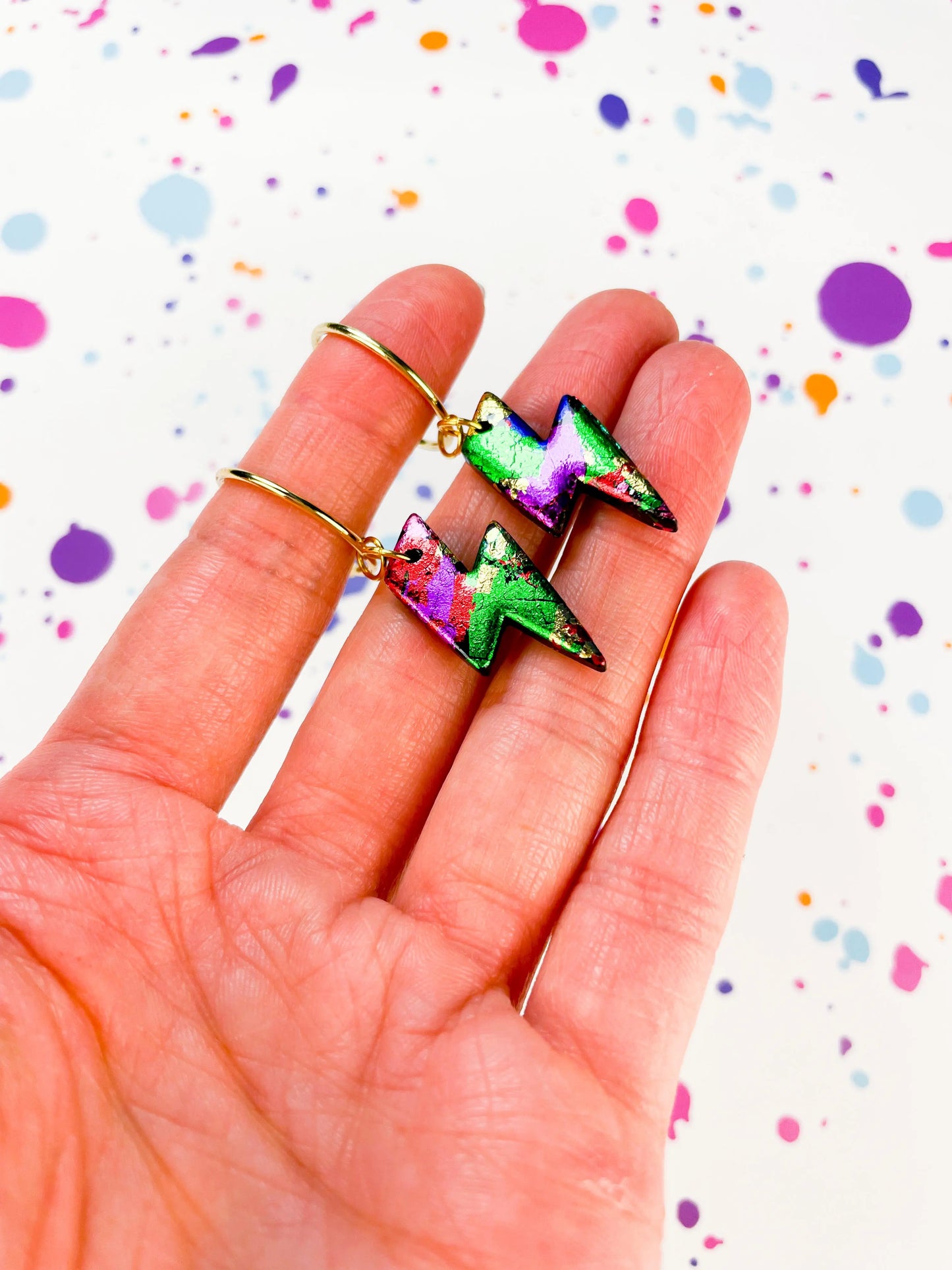 Medium Rainbow Foil Lightning Bolt Stud Earrings from Sapphire Frills