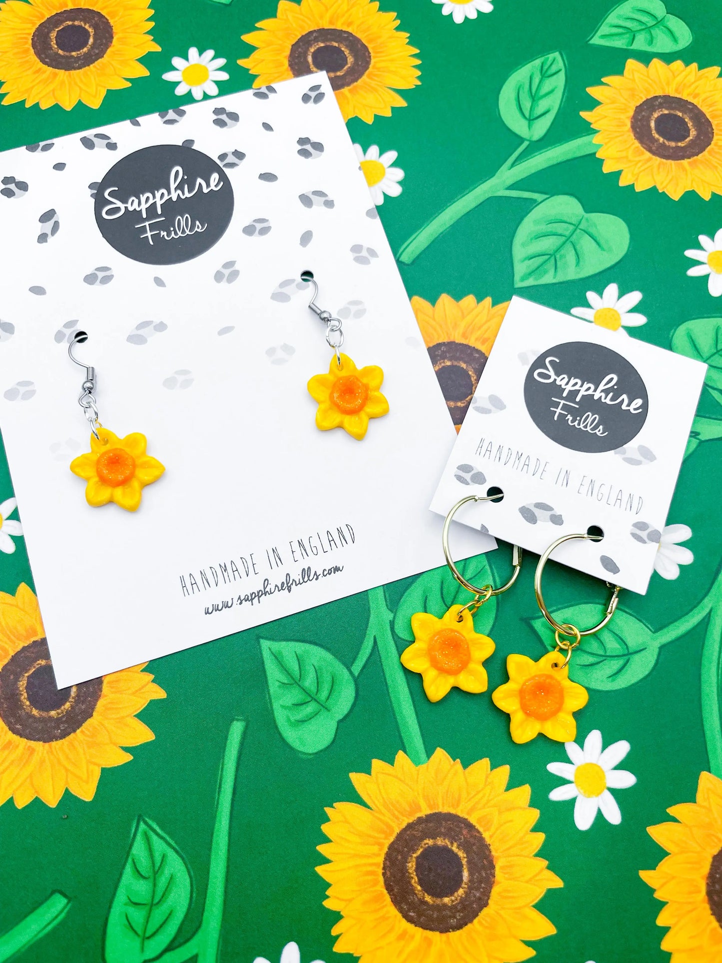 Medium Yellow and Orange Glitter Daffodil Stud Earrings from Sapphire Frills