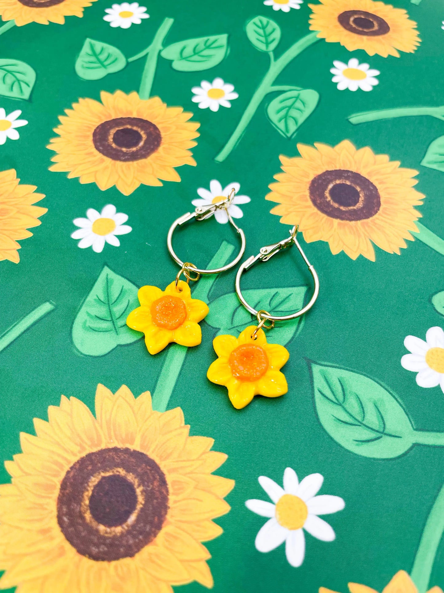 Medium Yellow and Orange Glitter Daffodil Stud Earrings from Sapphire Frills