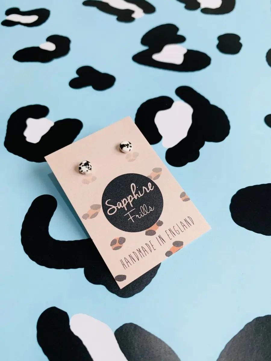 Micro Black and White Speckle Circle Stud Earrings Sapphire Frills