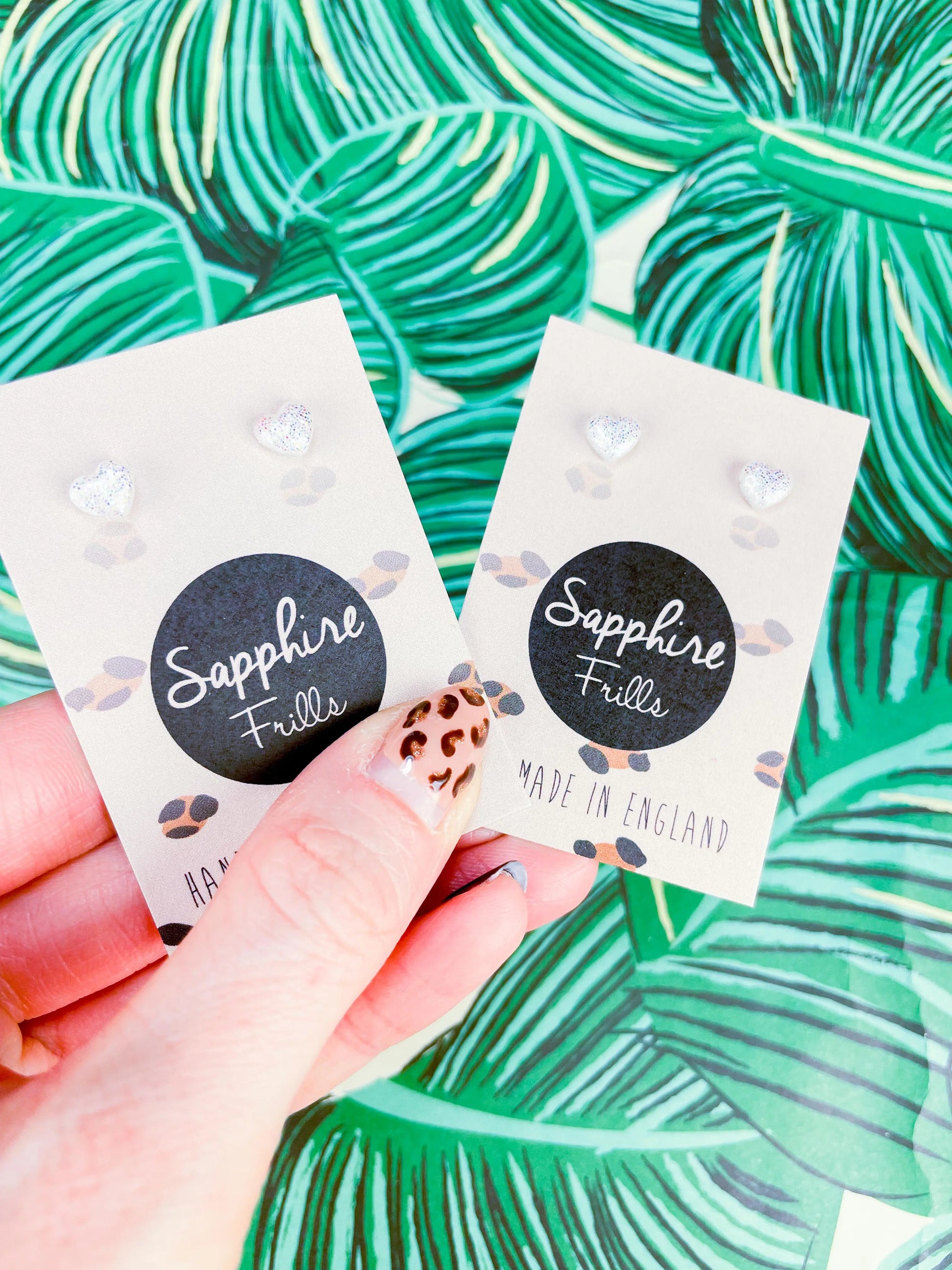 Micro White and Holographic Glitter Heart Stud Earrings from Sapphire Frills