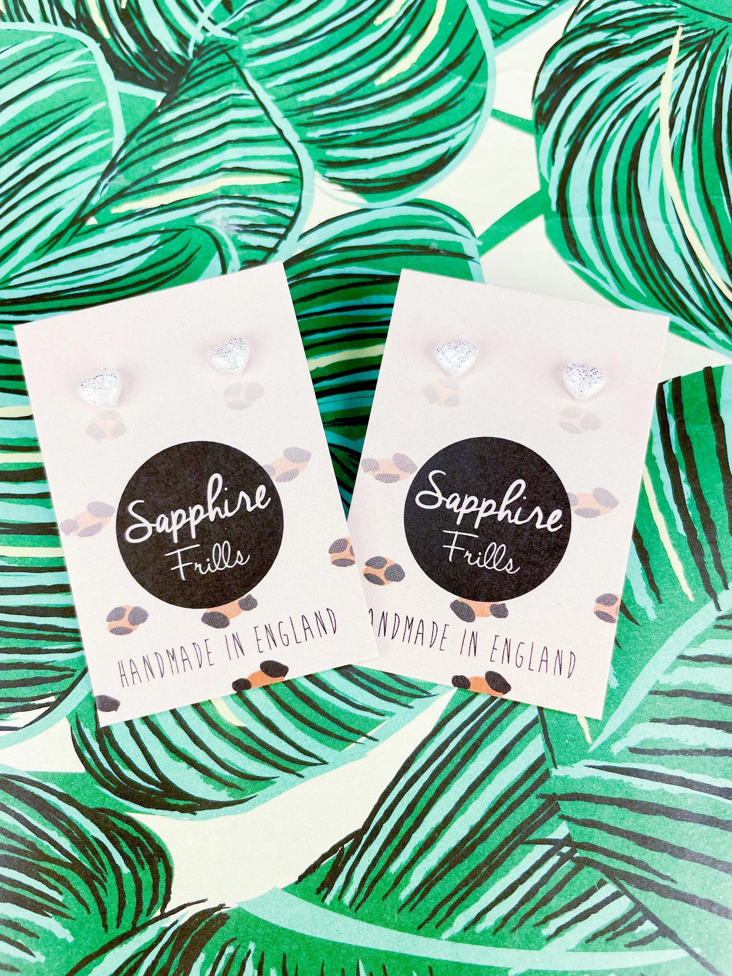 Micro White and Holographic Glitter Heart Stud Earrings from Sapphire Frills