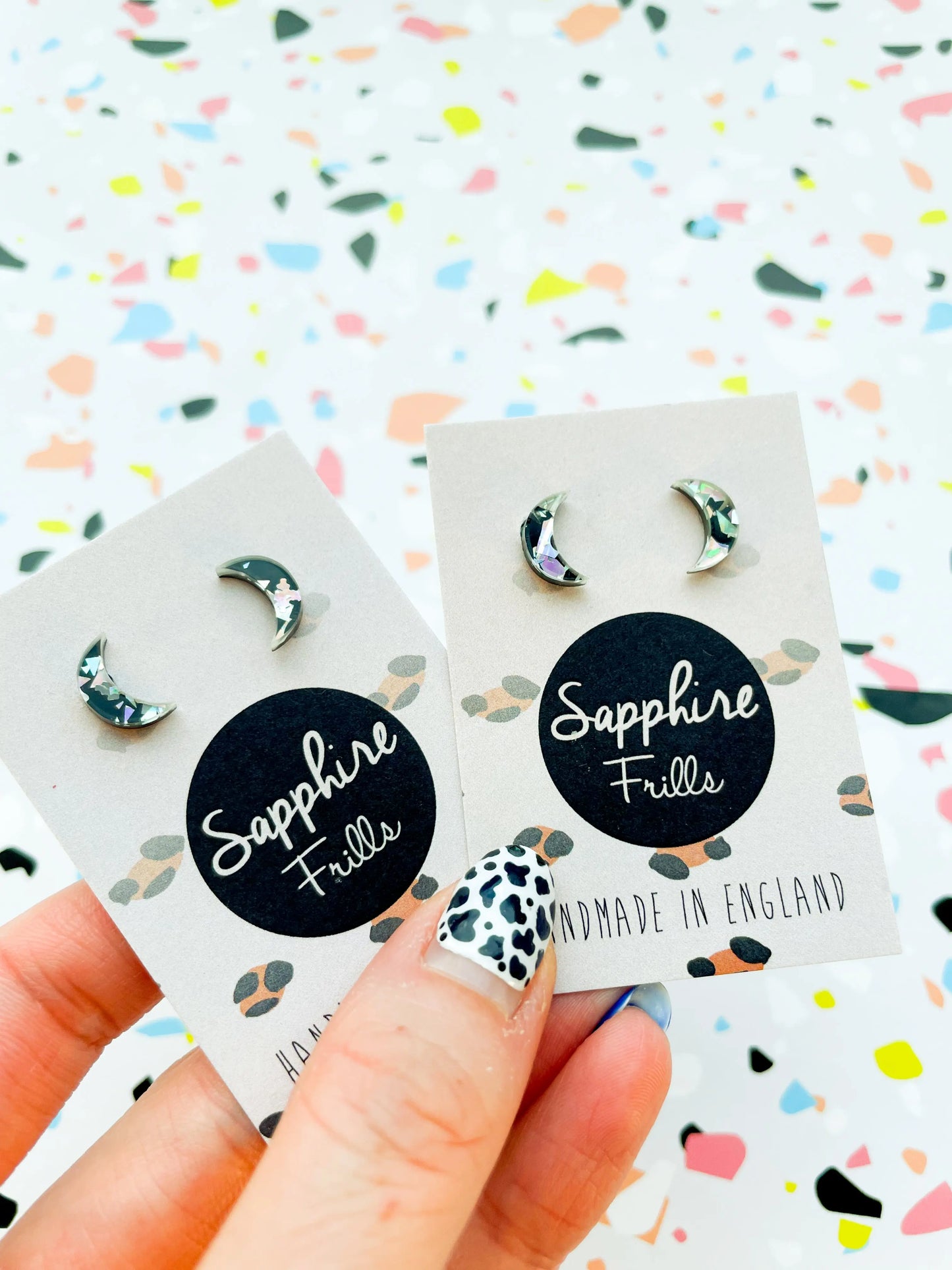 Mini Black Chunky Crystal Acrylic Moon Studs from Sapphire Frills