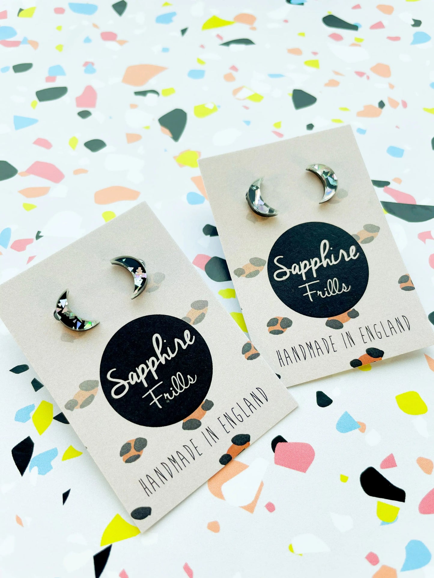 Mini Black Chunky Crystal Acrylic Moon Studs from Sapphire Frills