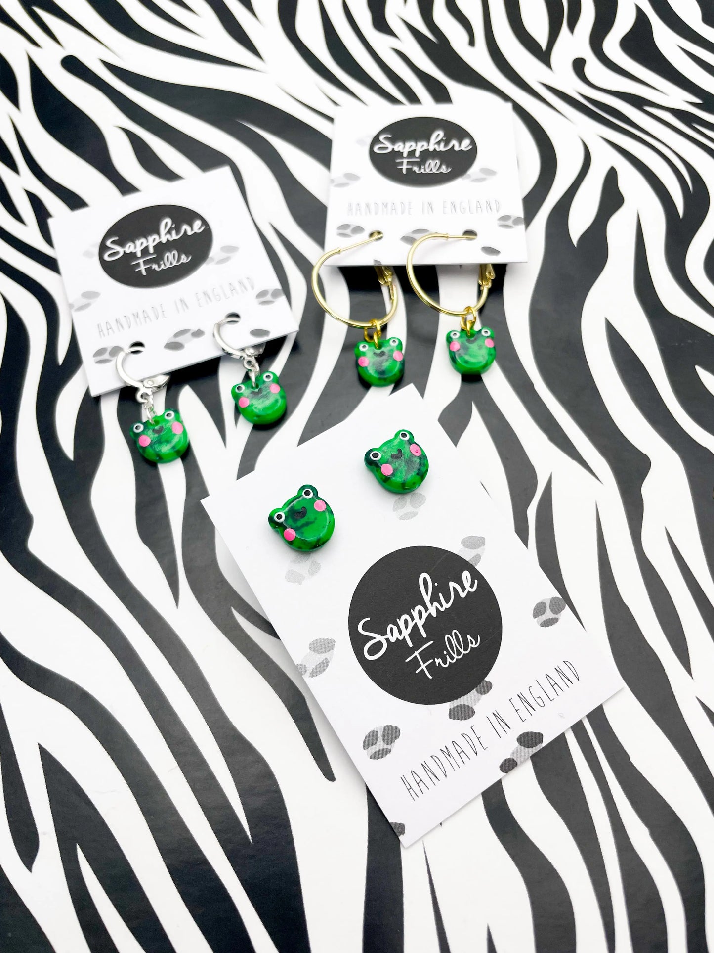 Mini Bright Green Speckle Frog Head Stud Earrings from Sapphire Frills
