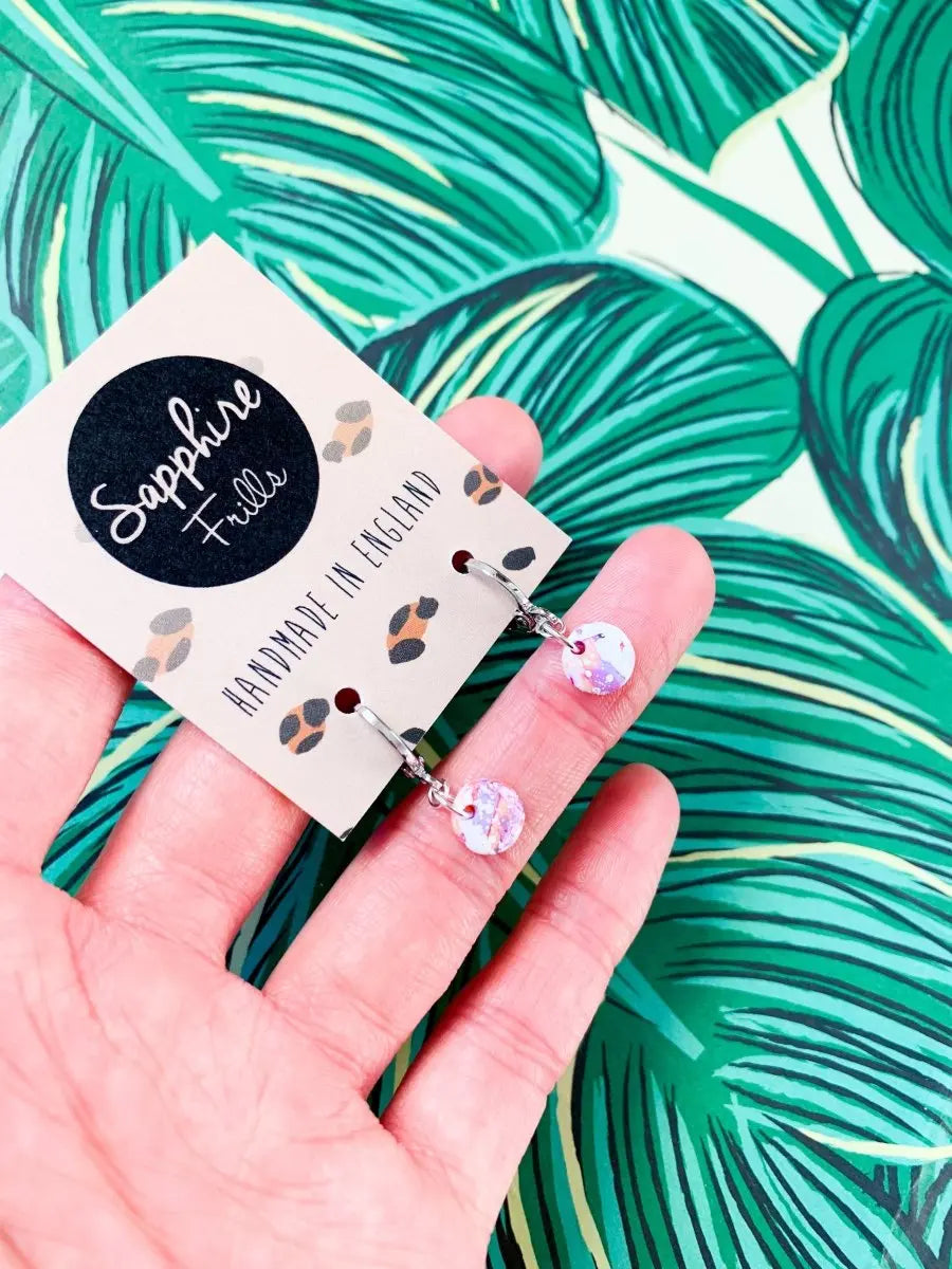 Mini Lilac and Peach Marble Splatter Circle Stud Earrings from Sapphire Frills