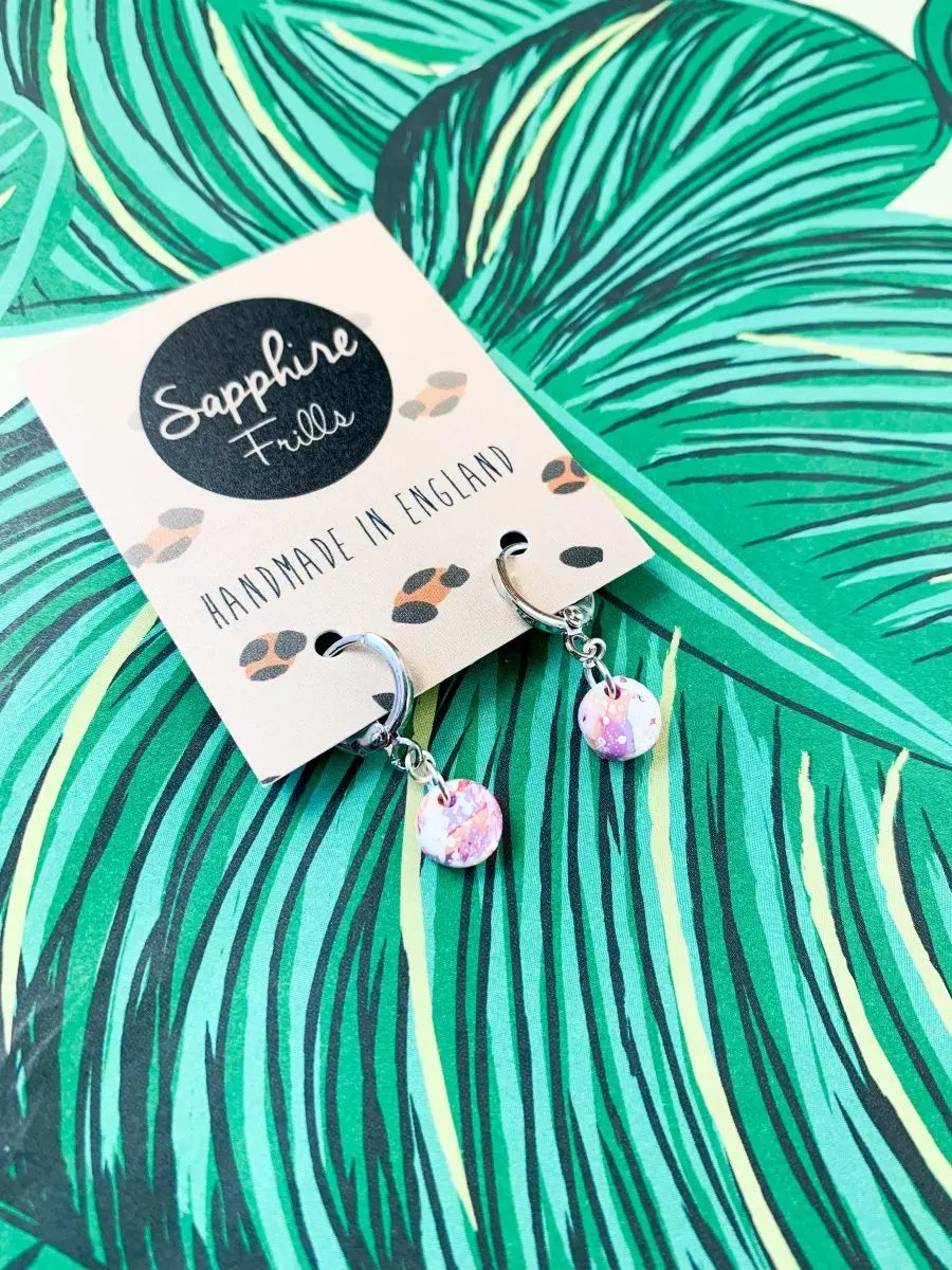 Mini Lilac and Peach Marble Splatter Circle Stud Earrings from Sapphire Frills