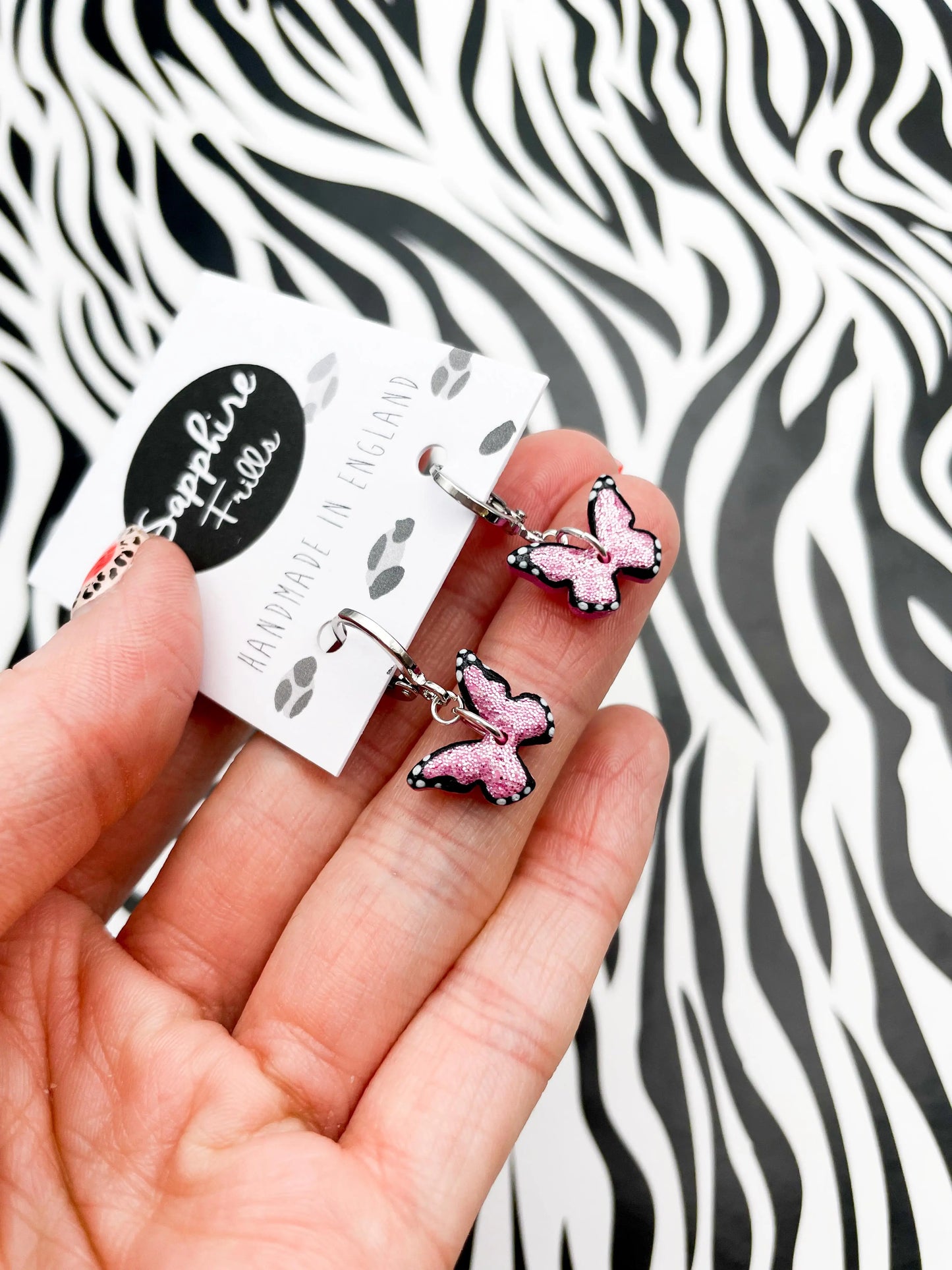 Mini Pink Glitter Butterfly Stud Earrings from Sapphire Frills