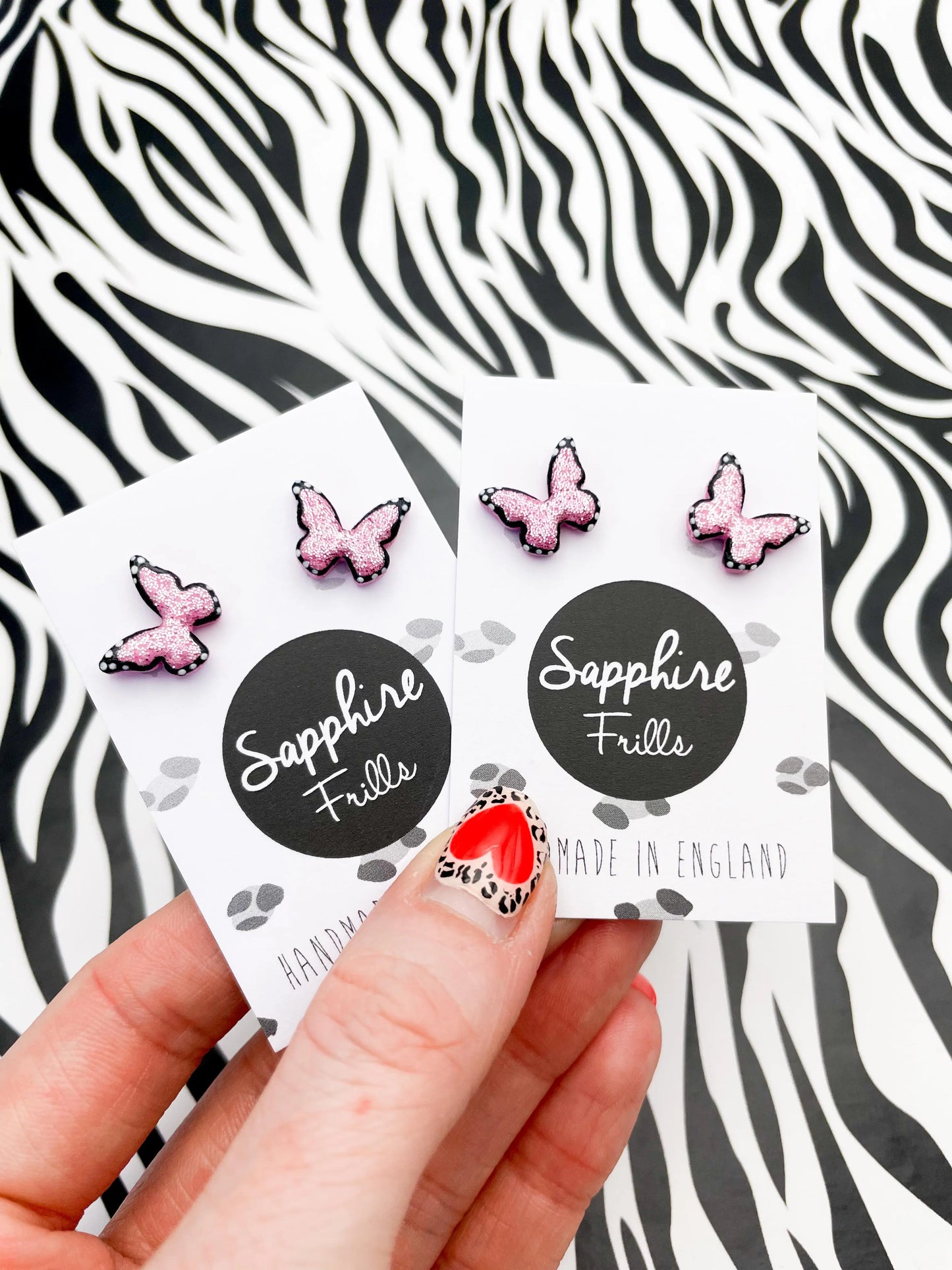 Mini Pink Glitter Butterfly Stud Earrings from Sapphire Frills
