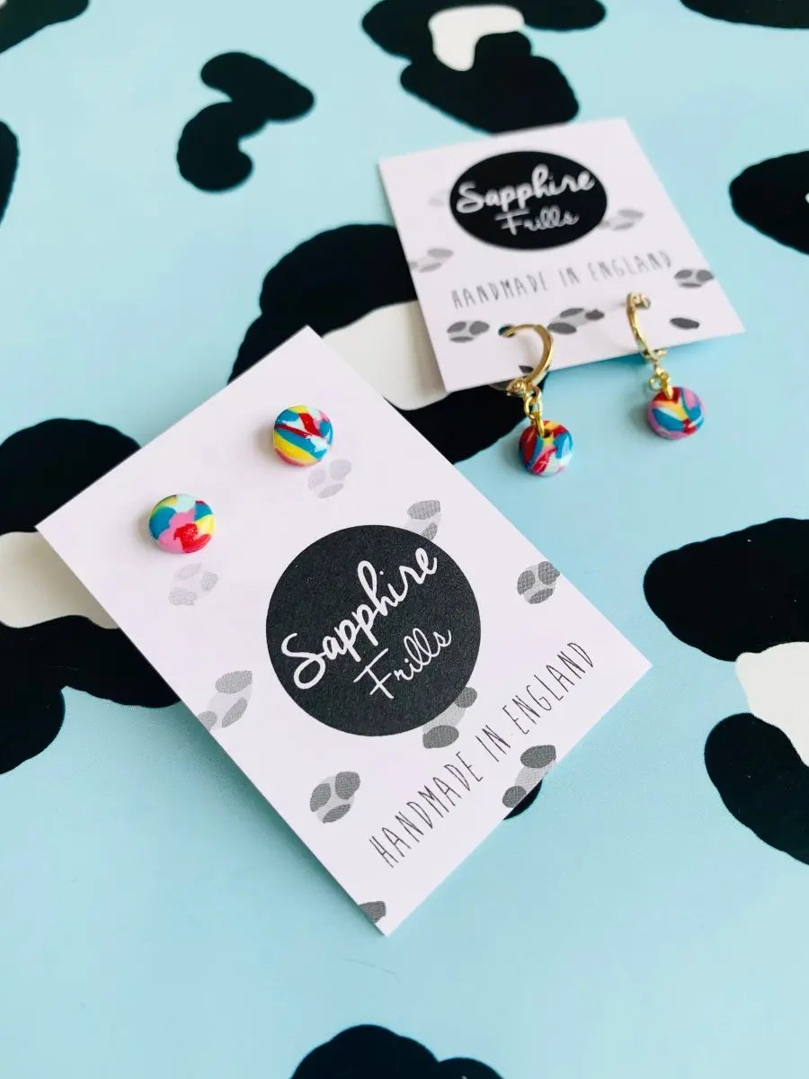 Mini Rainbow Marble Circle Stud Earrings from Sapphire Frills