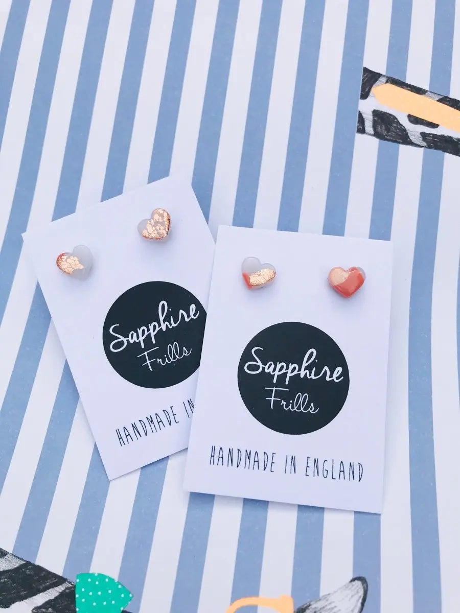Mini Rose Gold Translucent Heart Stud Earrings Sapphire Frills