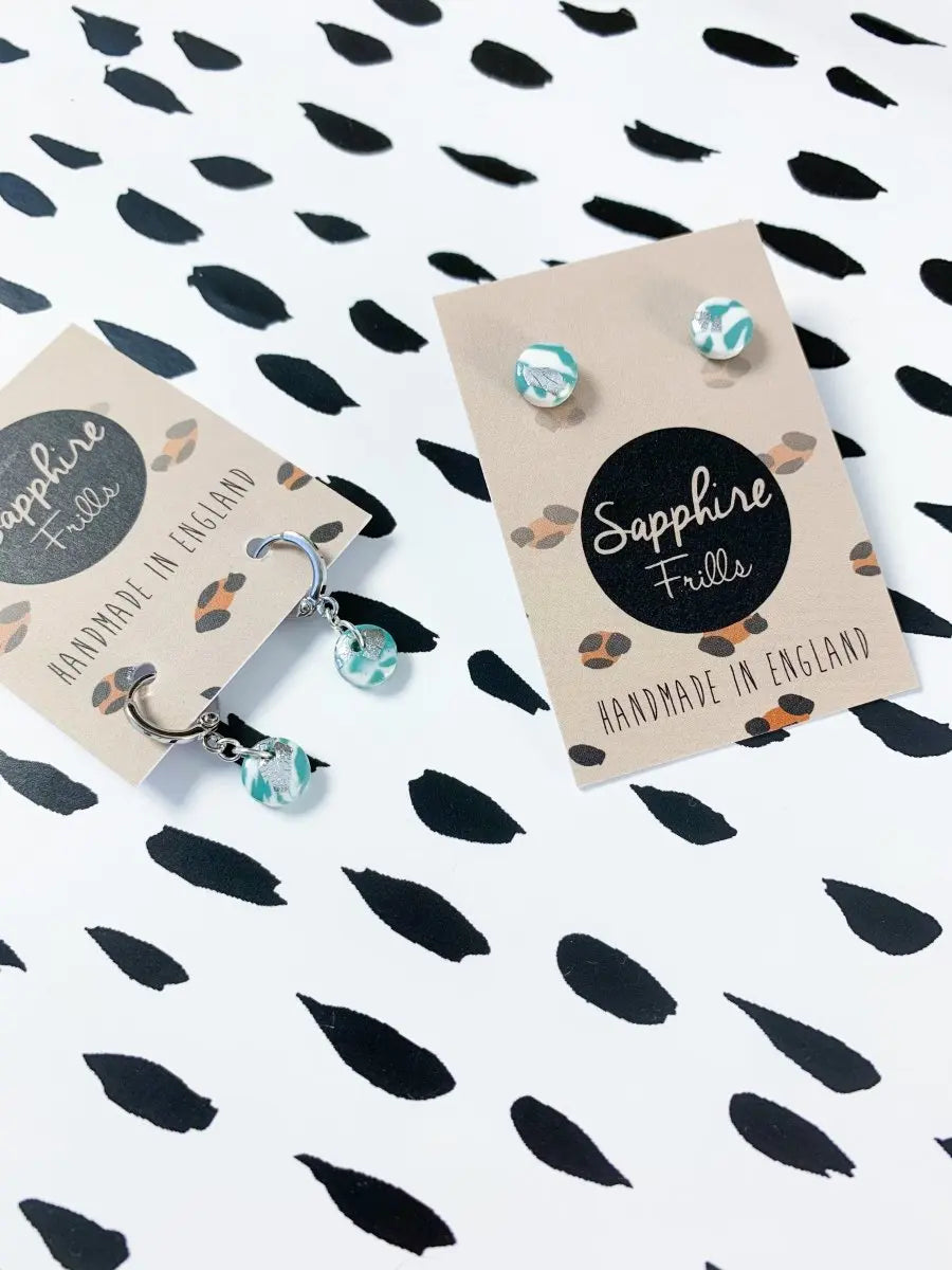 Mini Sage and White Marble Circle Stud Earrings from Sapphire Frills