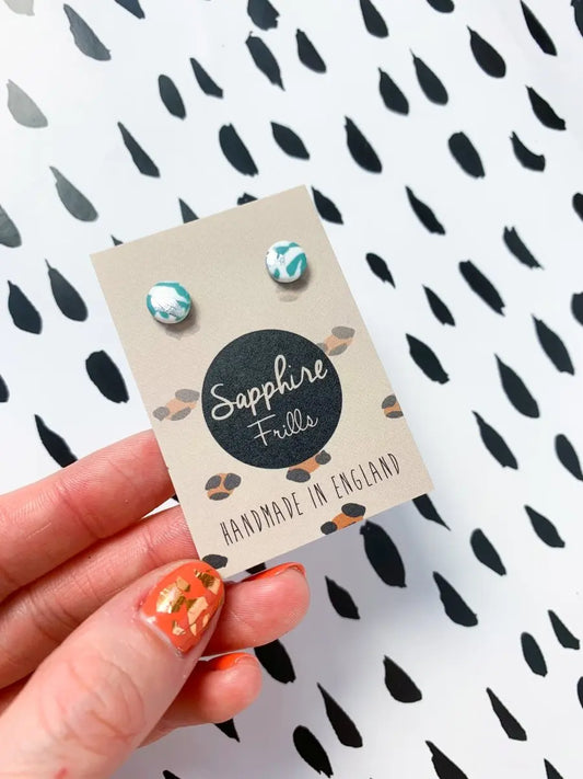 Mini Sage and White Marble Circle Stud Earrings from Sapphire Frills