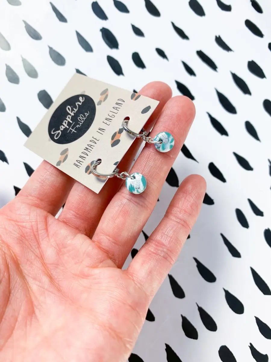Mini Sage and White Marble Circle Stud Earrings from Sapphire Frills