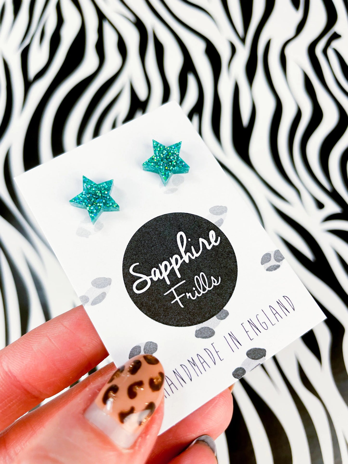 Mini Teal Luxe Glitter Acrylic Star Studs from Sapphire Frills