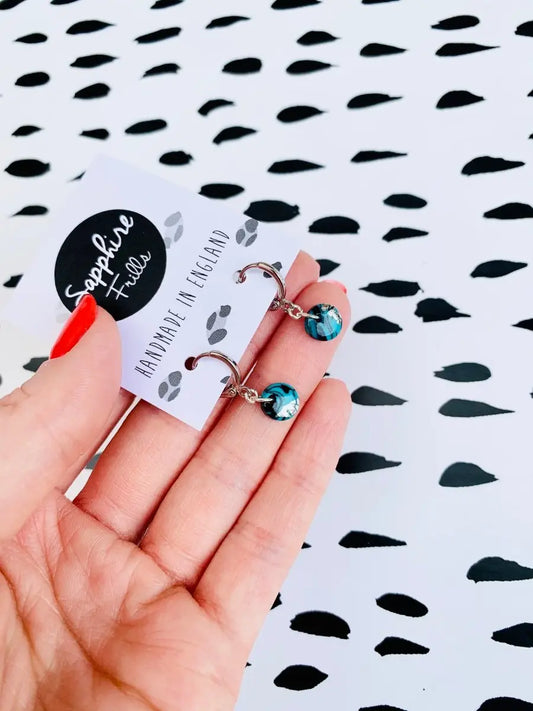Mini Turquoise and Black Marble Circle Stud Earrings Sapphire Frills