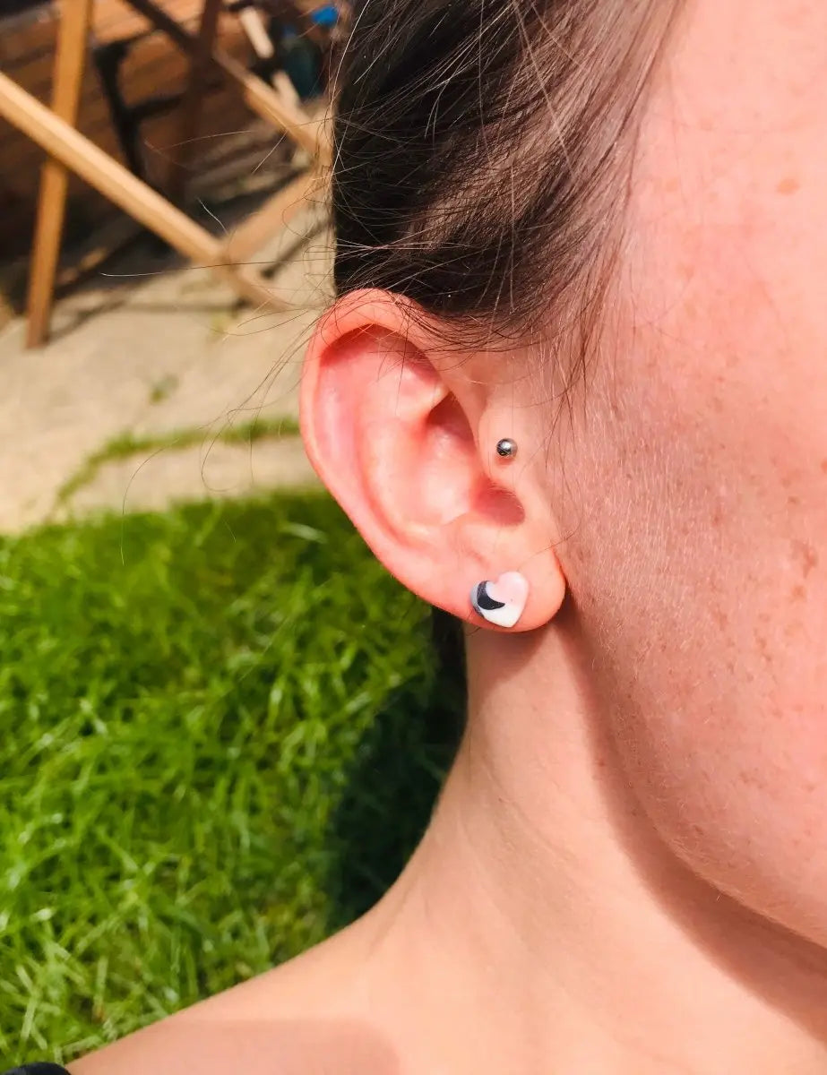 Mini White and Gold Heart Stud Earrings Sapphire Frills