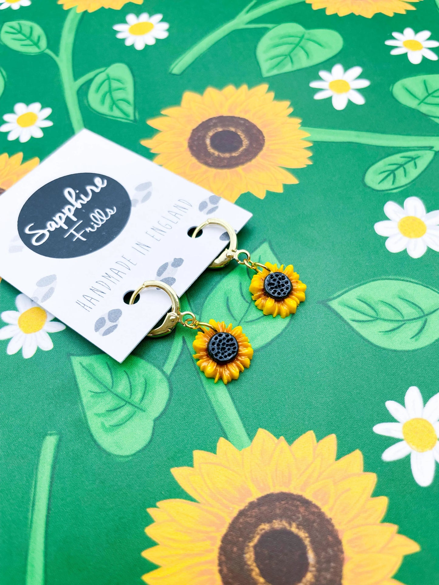 Mini Yellow and Bronze Sunflower Stud Earrings from Sapphire Frills