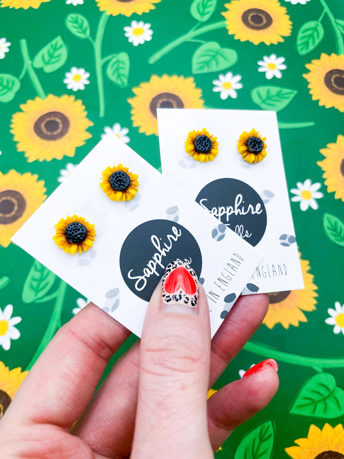Mini Yellow and Bronze Sunflower Stud Earrings from Sapphire Frills