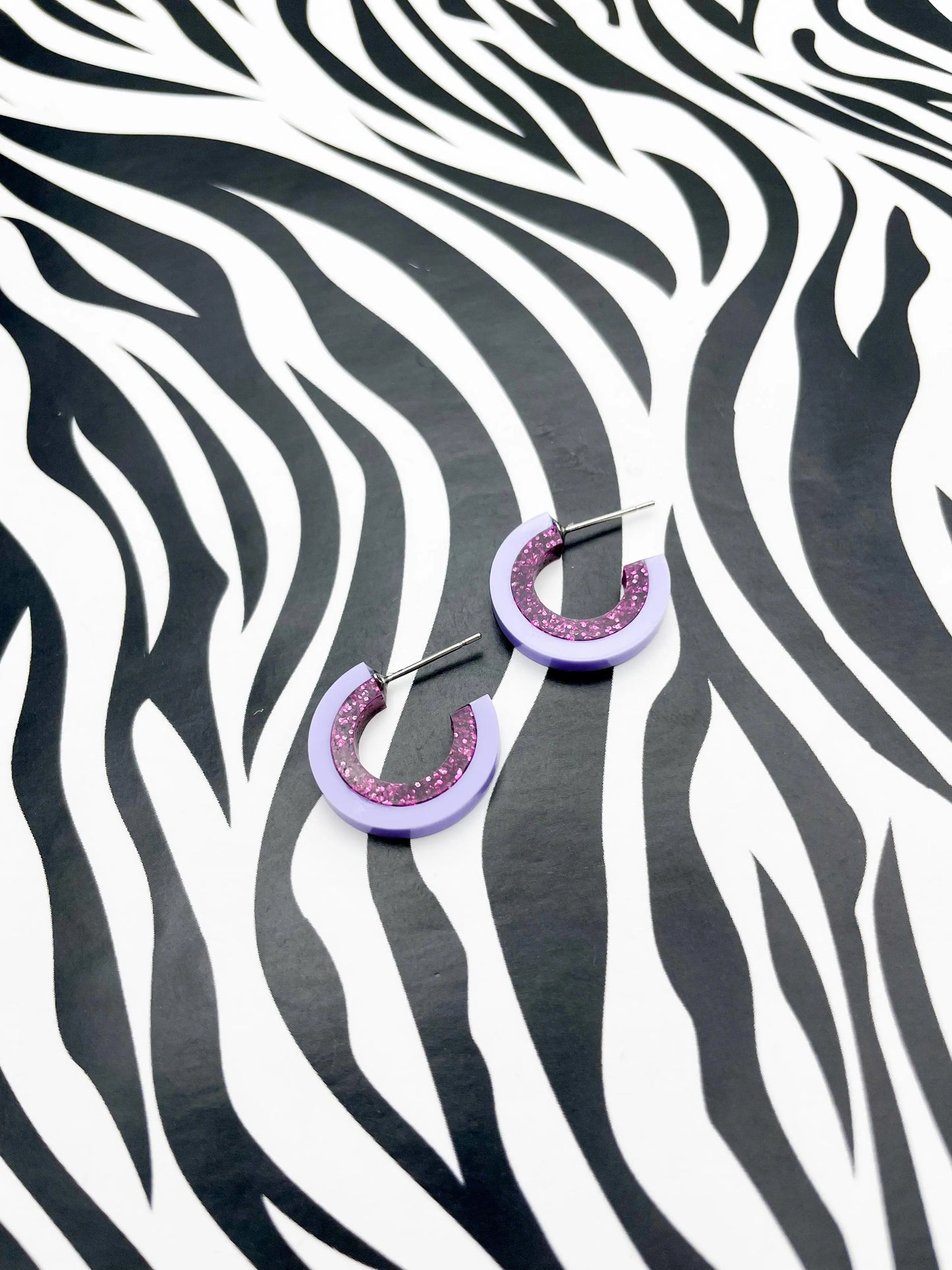 Pastel Lilac and Purple Glitter Striped Acrylic Hoops from Sapphire Frills